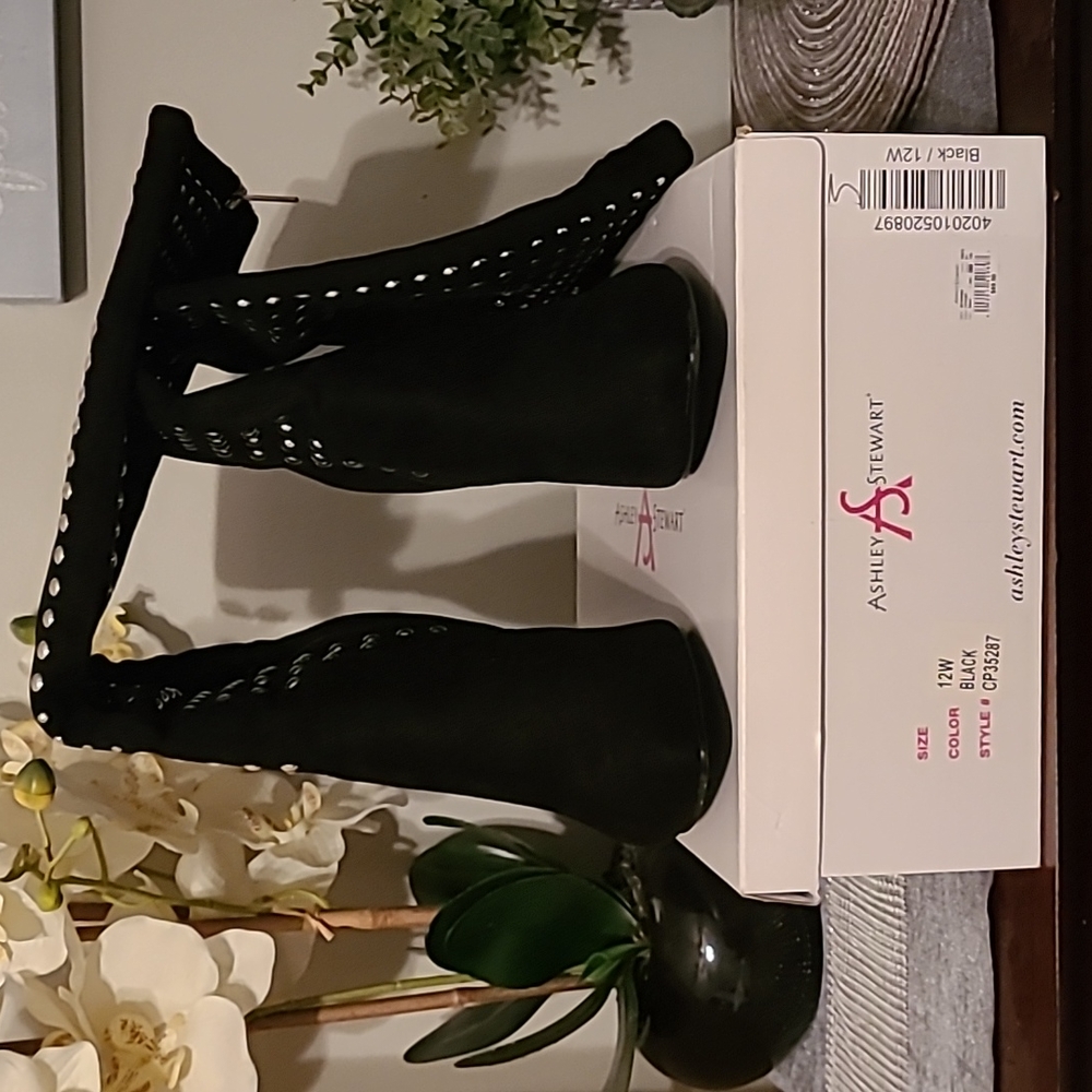 Ashley Stewart Woman 12W, 3.5 inch heel black boots